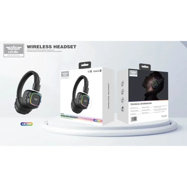 Lelisu LS-258 Wireless Stereo Headphones | Bluetooth 5.4 Over-Ear Headset with Type-C Charging & LED Lights