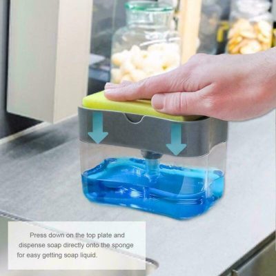 Soap Pump Dispenser & Sponge Holder for Kitchen Sink | Press-Type Dishwashing Liquid Dispenser thumbnail 2