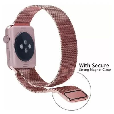 Rose Pink | Apple Watch Milanese Magnetic Loop Strap | Stainless Steel Band  | 42mm / 44mm / 45mm thumbnail 5