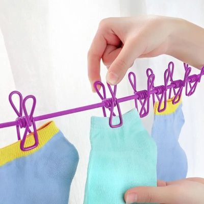 Portable Drying Rope with 12 Clips & 2 Hooks | Travel Clothesline for Indoor & Outdoor Use thumbnail 5