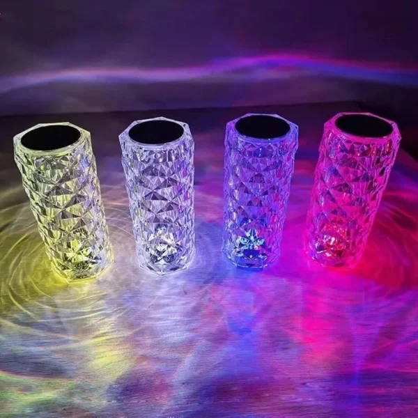 16 Colors Diamond Rose Crystal Touch Lamp | USB Rechargeable Bedside Lamp with Remote